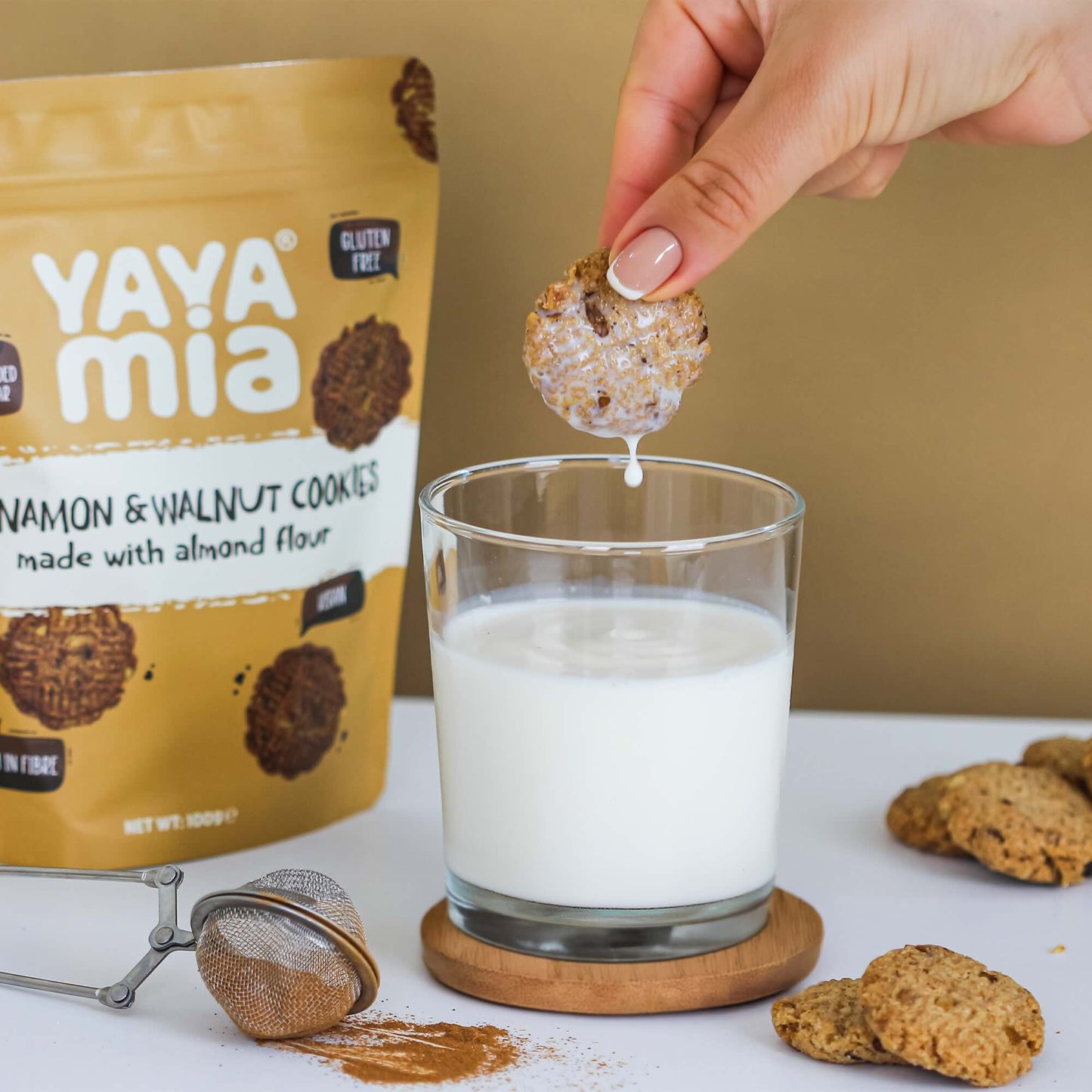 Yayamia Cinnamon & Walnut Cookie Gluten-free, Reduced-carb, Ketogenic, Vegan , Cinnamon & Walnut Flavours