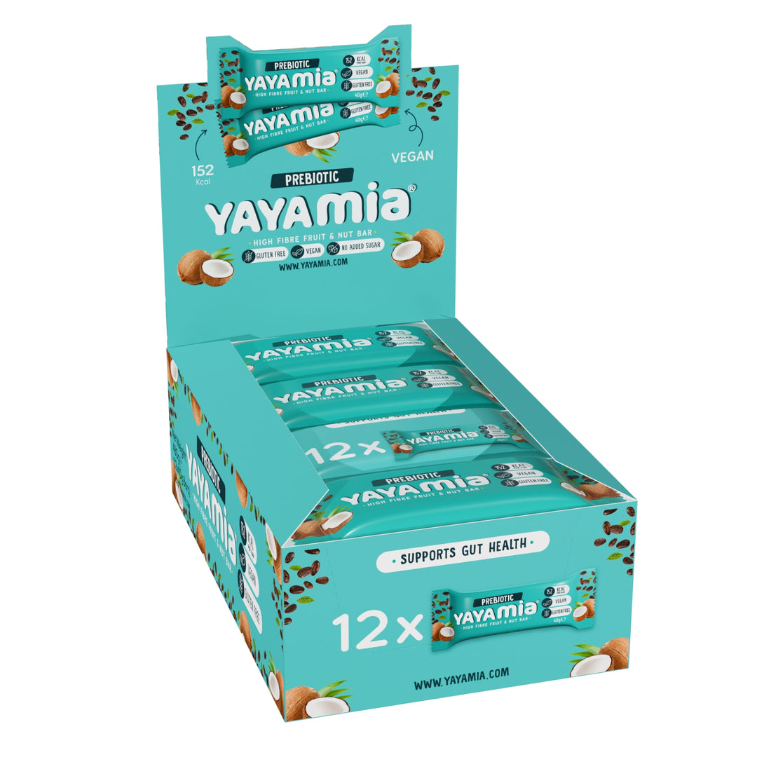 Yayamia Prebiotic High Fibre Fruit & Nut Bar No Added Sugar Vegan Snack with 100% Natural Ingredients Plant-Based Fibre Bar with Coconut 152 kcal