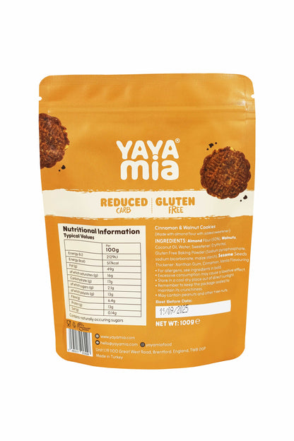 Yayamia Cinnamon & Walnut Cookie Gluten-free, Reduced-carb, Ketogenic, Vegan , Cinnamon & Walnut Flavours