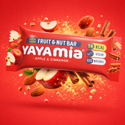 Yayamia Apple & Cinnamon Fruit & Nut Bar, No Added Sugar Vegan Snack with 100% Natural Ingredients, High Fibre Bar with Fruit & Nuts, 98 kcal