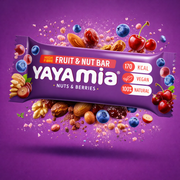 Yayamia Nuts & Berries Fruit & Nut Bar No Added Sugar Vegan Snack High Fibre Bar with 100% Natural Ingredients, Crunchy Nuts and Berries 170 kcal